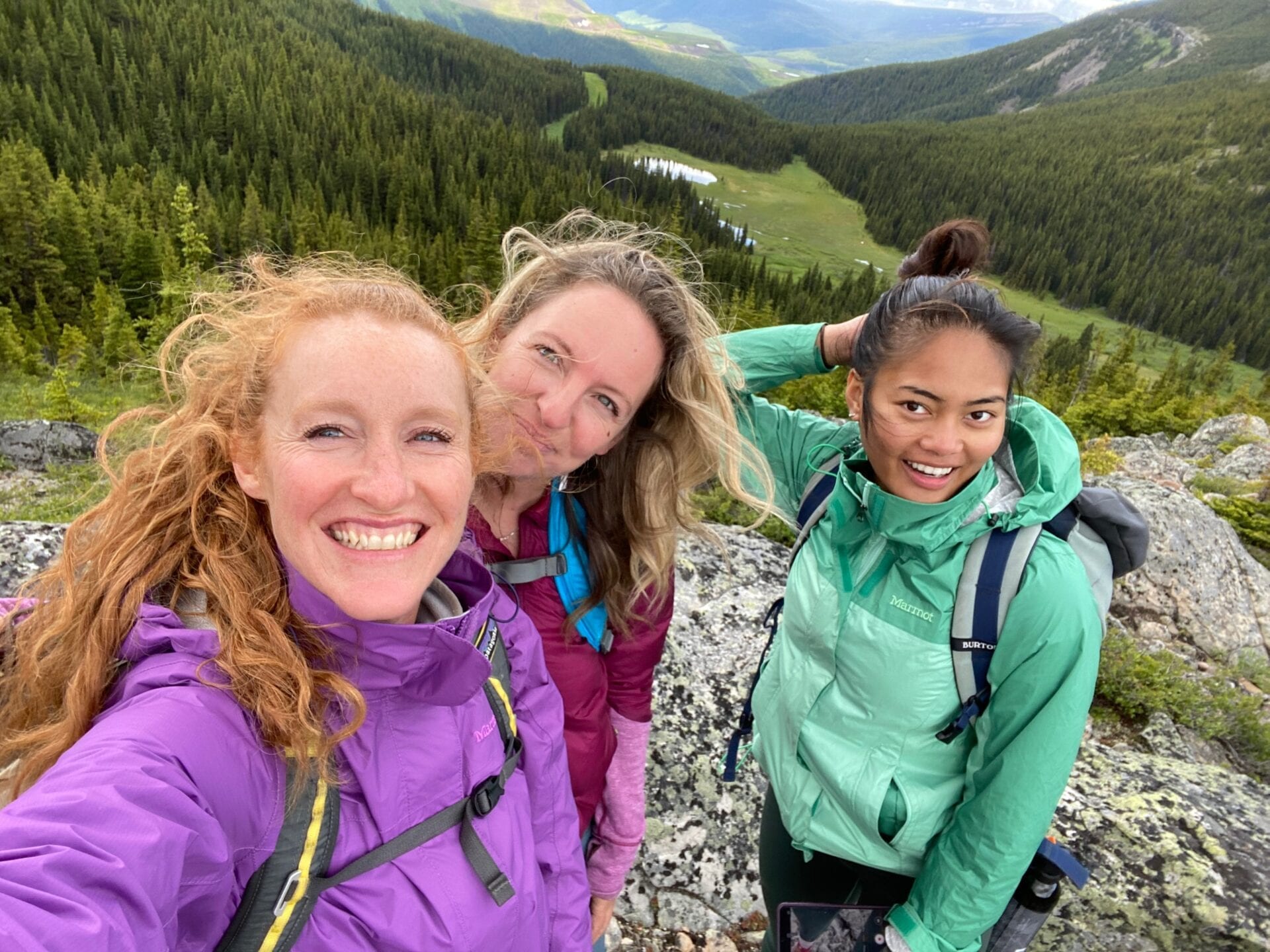 Girls hiking mountain